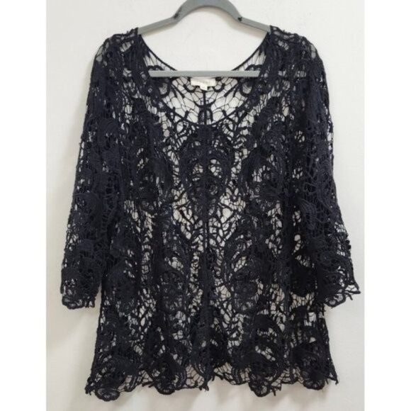 Adiva Elegant Black Lace Mesh Floral Sheer Top Gothic Romantic Evening Blouse 2X - Picture 2 of 6